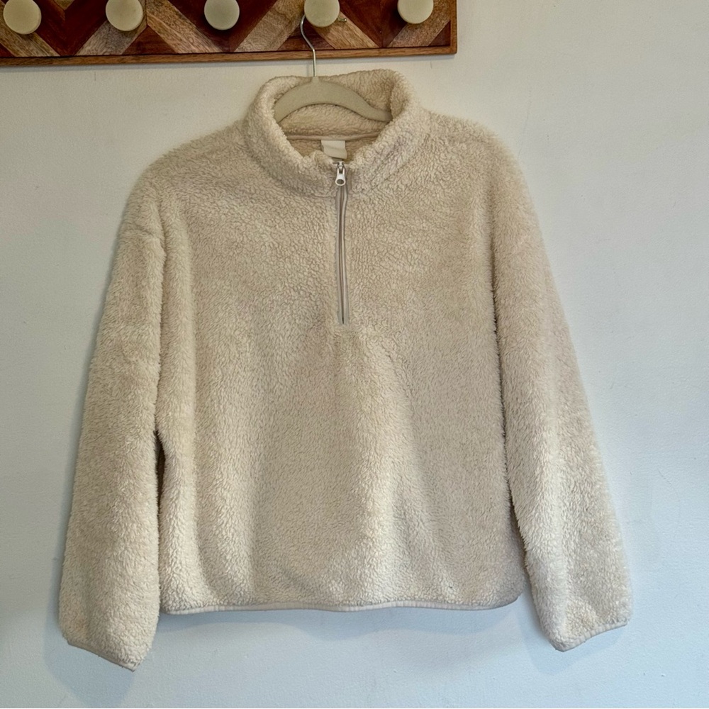 Cozy H&M Half-Zip Sherpa Pullover Sweater - Cream
